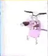 Courage jumping and pointing.