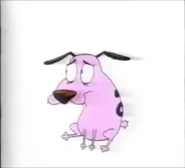 Courage sitting and howling.