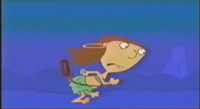 Lu is chasing her turtle, Lancelot, which trips over a rock. After the screen appears, Lu whips the screen with Lancelot's collar and the Cartoon Network logo appears. This was the show's only "We'll Be Back" bumper used after 2002.