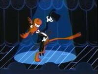 Bullwinkle does his dance from The Bullwinkle Show's opening sequence, but he slips and breaks his leg.