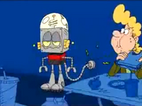 Robot is put on a plug while Socks is eating, but Lenny and Denny throw mashed potatoes on Robot.