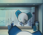 Robotboy tries applying his makeup.