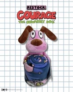 social media post promoting a restock of the Courage the Cowardly Dog hugger