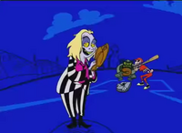 Beetlejuice plays baseball with his head.