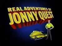 Race is driving in a snowboard. On some of the bumpers, the show's name is misspelt, "Real Adventures of Johnny Quest".