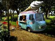 Lazlo orders a "Super Banana Bomb Pop" from Johnny's ice cream truck. Johnny, clearly distracted by Yumi, who is nearby, gives him a tofu pop instead.