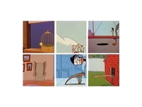 An example of a bumper during 2002-2005. Each box shows a different video clip from the same or different cartoon. In each box, a character does an action, when they leave a box, they move to another box or their action is taken over by another character in another box