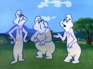 The original Ghostly Trio. Fatso kept his name. The other two ghosts are Fusso (left) and Lazo (right), now Stretch and Stinkie.