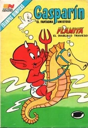Hot Stuff riding on a seahorse in a Spanish-edition issue from the 80s