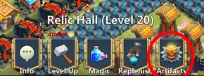 Accessing Artifacts from Relic Hall (this option / Icon will not show if you do not have evolved heroes)