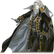 Alucard From Castlevania III and Castlevania: Symphony of the Night. Wields dark magic upon finding spell scrolls.