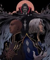 Official art, with Isaac and their master Dracula. Artwork by Katie Silva.