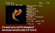 Harpy enemy list entry from The Dracula X Chronicles version of Symphony of the Night.