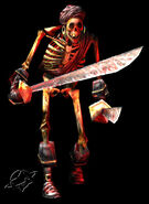 A concept art of an ambidextrous pirate-like skeleton from Castlevania: Resurrection, possibly a representation of a Skeleton Blades