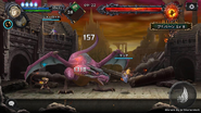 Four characters fighting a Wyvern in the Boss Rush mode.
