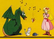 Maria performing to her animal friends from the Rondo of Blood Official Guide.