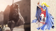 Comparison between the "Sleeping Soldier" statue and Eric Lecarde's artwork from Bloodlines.