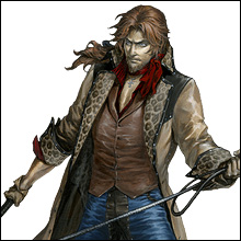 Julius Belmont Aus Castlevania: Aria of Sorrow und Dawn of Sorrow. Er kann neben der Vampire Killer Peitsche, die traditionellen Zweitwaffen benutzen, sowie Shanoa's Magnes Punkte, um sich mit seiner Peitsche daran zu hängen und sich so über Abgründe schwingen.