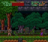 Super Castlevania IV (USA)-3.jpg (75 KB) Start of stage, a graveyard in the Forest.