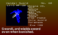 Vandal Sword's enemy list entry from The Dracula X Chronicles version of Symphony of the Night