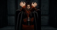 Dracula casting Dark Inferno in the Castlevania animated series scene.