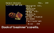 Spellbook enemy list entry from The Dracula X Chronicles version of Symphony of the Night.