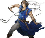 Richter Belmont From Castlevania: Rondo of Blood and Castlevania: Symphony of the Night. Fights with the Vampire Killer and martial arts.