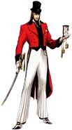 Saint Germain wielding a Sabre in Curse of Darkness. (artwork by Ayami Kojima)