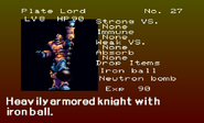 Plate Lord enemy list entry from The Dracula X Chronicles version of Symphony of the Night.