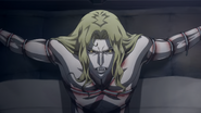 Alucard, infuriated by Taka and Sumi's treachery, briefly awakens his vampiric side.