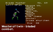 Blade Master's enemy list entry from the Dracula X Chronicles version of Symphony of the Night