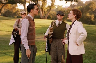 In one of their dates, Howard Hughes and Katharine Hupburn go golfing together