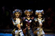 Helen Turner as Demeter, Megan Armstrong as Bombalurina, Celia Graham as Jellylorum