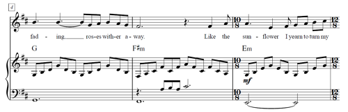 The time signature changes mid-song