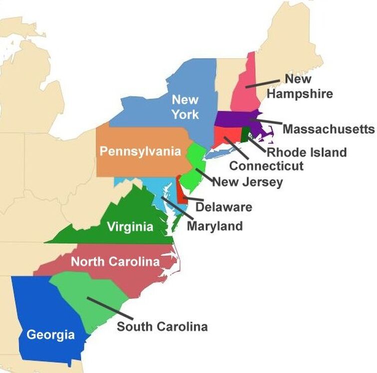 New england colonies. Первые колонии США карта. 13 Колоний США на карте. Первые 13 колоний США карта. Первые 13 Штатов США на карте.