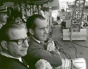 Richard Nixon watching the launch of the Virgo II landing craft