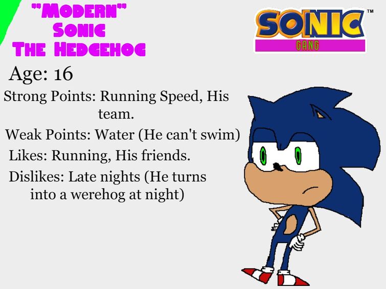 Classic Sonic Description Card for Sonic Gang