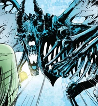 An Eremite transformed in its demonic form, protecting a Puzzle Box.