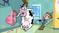 The shot of Todd looking at a dancing cow in the normal version of the intro.