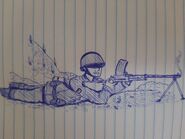 "Antarean machine-gunner after firing at Columban troops" by WestPigeon.