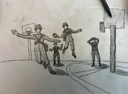 "Corvun and Antarean soldiers playing basketball" by Starscape engineer.