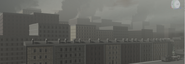 Skyline of Talona, notably damaged after the Battle of Route 23. Also featuring the Roblox Studio view selector.