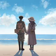 "Antarean Soldier and his partner staring at a sunrise on a beach" by rrrrichh.