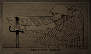 This poster shows an Aquilan holding a Southeastern Ensis pointing downwards with an Eagle behind him. The caption reads "AQUILA DUCIT AQUILAM!" Drawn by siegercharlie.