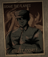 This poster shows an Aquilan with his arms crossed with flames behind him. The caption reads "BRAVE THE FLAMES ENLIST TODAY!" Drawn by antiipathy.