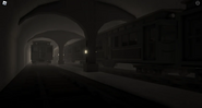 Two Talona subway trains in a tunnel.