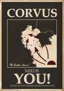 "Corvun Propaganda poster calling for Corvun citizens to enlist to prevent a Cetan invasion." by evenski.