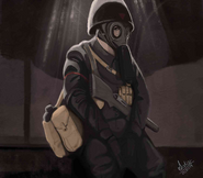 "Antarean Stormtrooper with a gas mask and his Exemplar/Model 15 Automatic Submachine gun" by richard_izan.