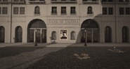 Close up of the front of the Bank of Talona.