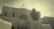 Close up of the Statue at Point A with the Imperial Theatre in the background.